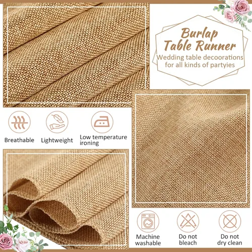 Vista 3 de Chumia 24 caminos de mesa de arpillera de 12 x 43 pulgadas, ropa de cama rústica de yute caqui para mesa auxiliar pequeña, cómoda, recepción