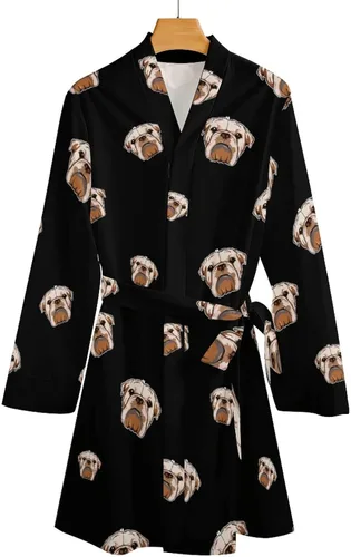 Vista 4 de Lindo Bulldog Inglés Mujeres Kimono Bata Corto Sexy Albornoz Camisón Camisón Ropa de Dormir Ropa de Dormir Ropa