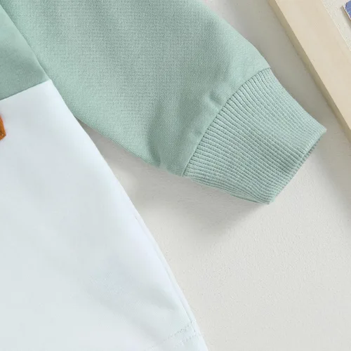 Vista 7 de 2 piezas de sudadera para bebé niño, ropa de bloque de color, manga larga, sudadera con pantalones deportivos para otoño