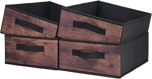 Vista 10 de Cajas de almacenamiento decorativas para organizar la ropa en un aparador, juego organizador de tela plegable con asas para ropa de cama, ropa
