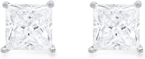 Vista 2 de Pendientes de tuerca unisex de alta calidad de corte princesa brillante de 29ct con zafiro blanco de alta calidad de oro blanco sólido de 14 k