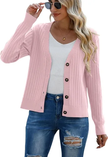 Vista 2 de Cárdigan de manga larga para mujer, cárdigan con botones al frente abierto para mujer, suéteres casuales de invierno y otoño