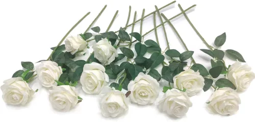 Vista 24 de Laelfe 12 PCS Flores Artificiales Rosas Negras, Flores de Seda Falsas de Tallo Largo Rosa Artificial para Decoraciones de Halloween Hogar Boda Negro