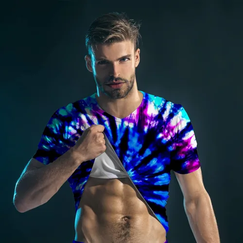 Vista 5 de Losturban Camiseta unisex retro de teñido anudado para hombres y mujeres de los años 70 y 80, hippies para adultos mayores, Arco iris
