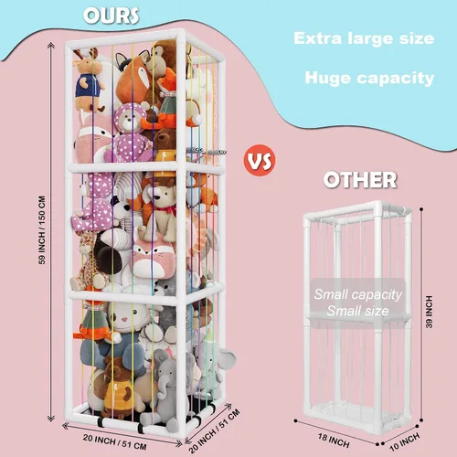 Vista 2 de Zoológico de almacenamiento de animales de peluche, jaula de animales de peluche de tubo de PVC de 58 pulgadas de alto, estante extra grande