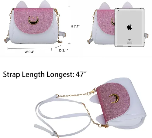 Vista 5 de Sunwel Fashion Women Kawaii Handbag Moon Sailor Luna Cosplay Messenger Crossbody Cat Purse Sequin Satchel Shoulder Bag
