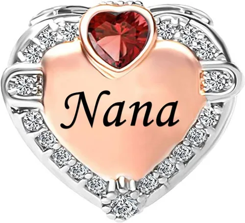 Vista 2 de KunBead Abalorios con forma de corazón de oro rosa para abuelas y abuelas compatibles con pulsera Pandora, regalos de joyería de cumpleaños