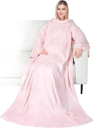 Vista 23 de PAVILIA Manta con Mangas para Adultos Mujeres Hombres, Manta Suave y Cálida Usable de Vellón Envolvente Tipo Throw, Manta Bata Regalo