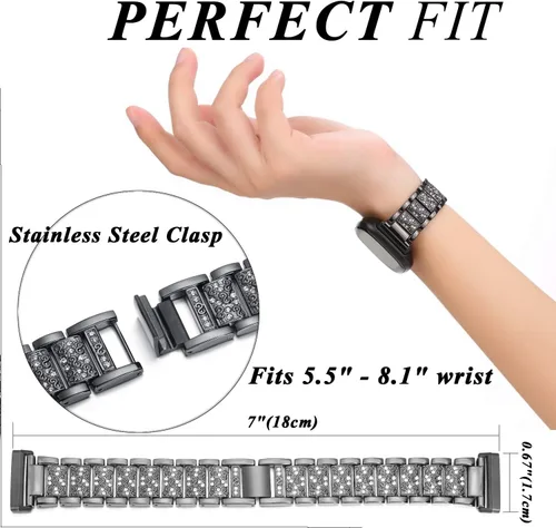 Vista 4 de Bandas brillantes compatibles con Fitbit Sense 2/Sense/Versa 4/Versa 3, pulseras de repuesto para mujer, pulsera elegante y lujosa para mujer Negro