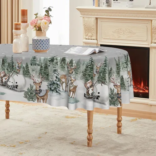 Vista 9 de Horaldaily Mantel de Navidad Rectangular de 52×70 Pulgadas, Ciervos Muñeco de Nieve Árboles Gris Cubierta de Mesa Lavable para Fiesta Pícnic