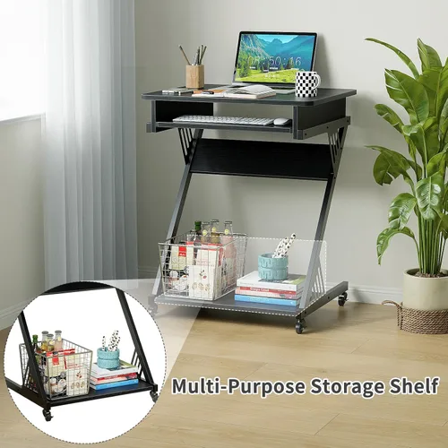 Vista 5 de ALISENED Escritorio para computadora para espacios pequeños, mesa de estudio compacta en forma de Z de 23.6 pulgadas con bandeja de teclado suave