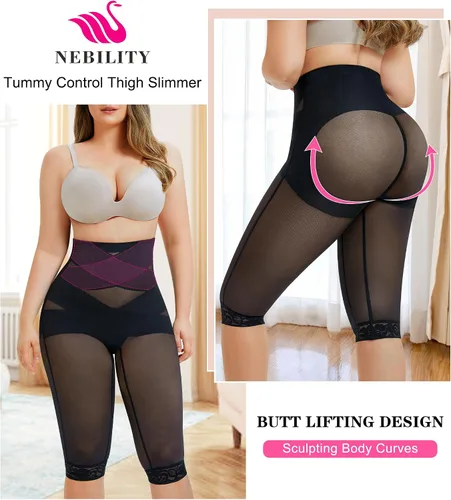Vista 2 de Nebility Moldeador de cuerpo para mujer con control de abdomen, leggings sin costuras, levantadores de glúteos, calzas de cintura alta, entrenador