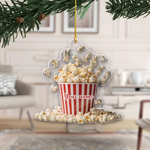 Vista 4 de Adorno de Navidad personalizado de máquina de palomitas de maíz 2025, caja de palomitas de maíz plana 2D, decoración de árbol, regalo único