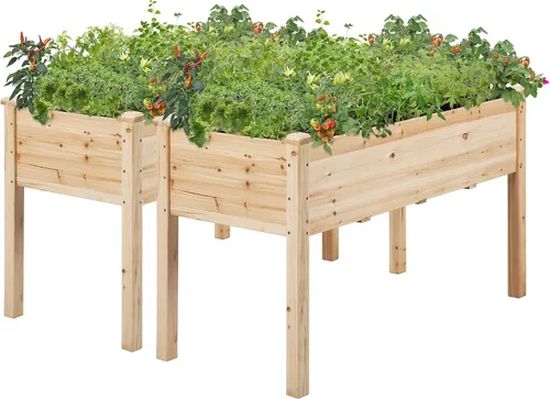 Vista 10 de Yaheetech 1 pieza Cama de Jardín Elevada 48x24x30 pulgadas Jardinera de Madera Elevada para Horticultura con Patas Cama de Cultivo de Pie
