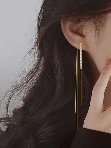 Vista 2 de Long Tassel Dangle Earrings for Women Gold Long Threader Earrings Chain Drop Earrings