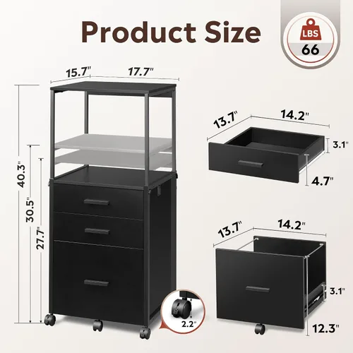 Vista 2 de DEVAISE 3 Drawer Wood File Cabinet with Adjustable Shelves, Black