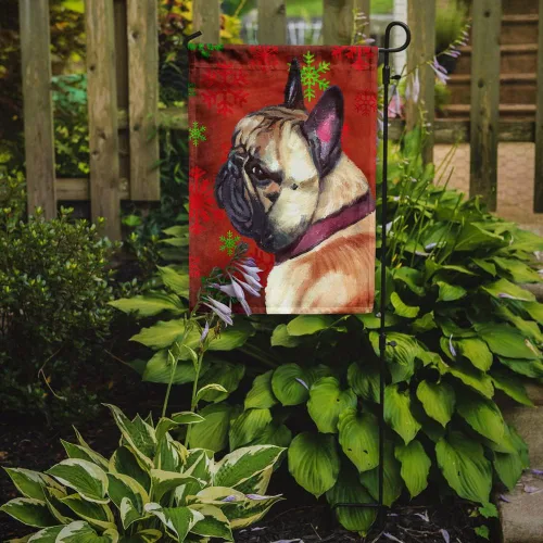 Vista 2 de Caroline's Treasures LH9580GF - Bandera decorativa para jardín, diseño de bulldog francés, diseño de copos de nieve rojos, para exteriores, patio