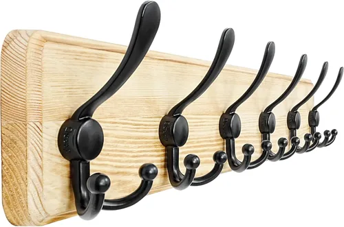 Vista 47 de Dseap Perchero de Pared Montado - 5 Ganchos Triangulares, Resistente, Perchero de Pared de Madera para Abriggos, Sombreros, Chaquetas, Ropa, Negro