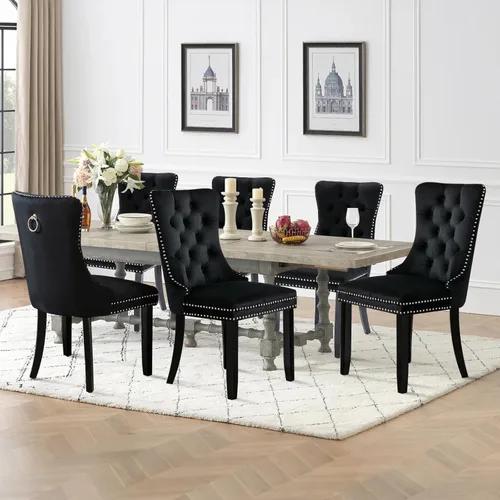 Vista 60 de Juego de 2 sillas de comedor tapizadas de tela de lino, sillas de cocina modernas de mediados de siglo con respaldo alto, ribete de cabeza de clavo
