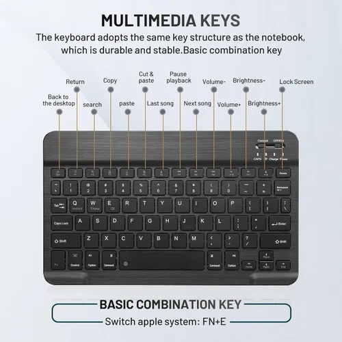 Vista 5 de Combo de Teclado y Ratón Bluetooth Recargable Portátil Conjunto de Teclado y Ratón Inalámbrico para Apple iPad iPhone iOS 13 y Superior Samsung Negro