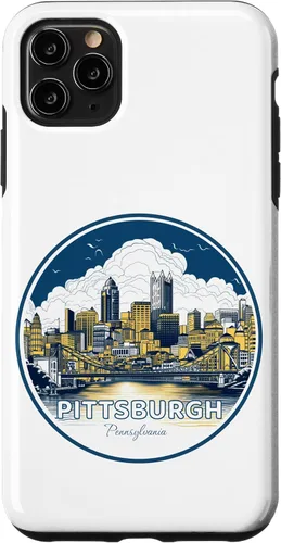 Vista 11 de Carcasa de acero para iPhone 14 Pittsburgh Downtown High Rise Building City Skyline