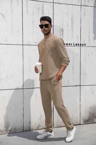 Vista 18 de FZNHQL Conjunto deportivo de moda para hombre, 2 piezas, casual, atlético, para correr, manga corta/larga, conjunto para hombre
