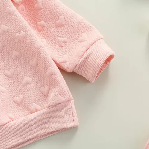 Vista 4 de Ynibbim Conjunto de ropa de San Valentín para bebé, sudadera de manga larga con volantes, pantalones, estampado en forma de corazón