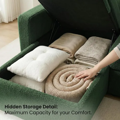 Vista 5 de HIPIHOM Sleeper Sectional Sofa with Pull-Out Bed, Reversible Storage Chaise Dark Green