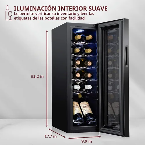 Vista 4 de Schmecke - Refrigerador de vino con compresor de 12 botellas con cerradura Gran bodega independiente Refrigerador de vino digital 41f-64f