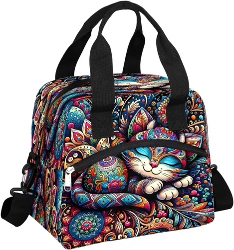 Vista 28 de Pardick Bolsa de almuerzo aislada con diseño de galaxia colorida para mujeres y hombres y adultos, con purpurina, grande, hielera, térmica A01