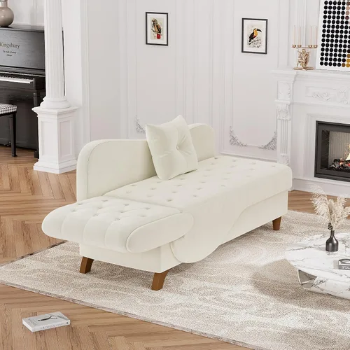 Vista 3 de Tumbona de terciopelo para interiores con almacenamiento para sala de estar Blanco beige