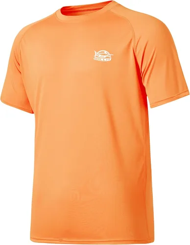 Vista 6 de Willit Camiseta de protección solar con capucha para hombre, manga corta, UPF 50+, FPS, secado rápido, resistente al agua Verde fluorescente