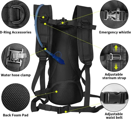 Vista 4 de SUNRISING Mochila táctica de hidratación Molle con vejiga de agua de 3 L, mochila de agua militar ligera para senderismo, correr, ciclismo