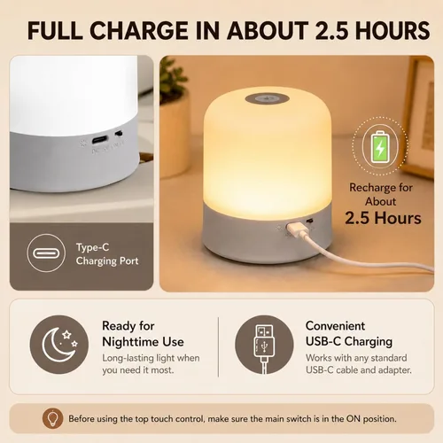 Vista 4 de Luz nocturna portátil para bebé, 2400 mAh, luz de huevo de 3 colores para guardería, lámpara LED pequeña recargable, luz nocturna táctil regulable