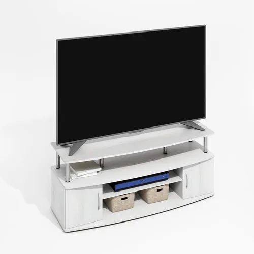 Vista 12 de Furinno Jaya Soporte de TV, centro de entretenimiento de 3 niveles con estante abierto, consola de TV para TV de hasta 50 pulgadas con Roble ámbar