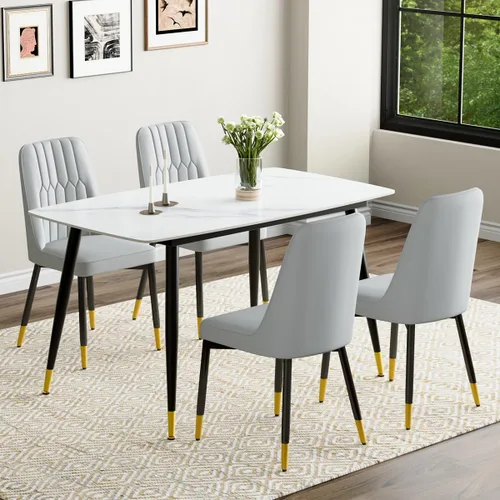 Vista 10 de Juego de 4 mesas de comedor negras para mesa de comedor de 4,50 pulgadas para 4, sillas de cocina de piedra sinterizada, fácil de montar, adecuado