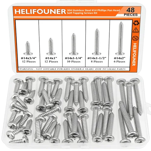 Vista 14 de HELIFOUNER - Juego de 250 tornillos para madera Phillips Pan Head Autorroscantes #2 x 1/4" 3/8" 1/2" 5/8" 3/4", kit surtido de 250 tornillos