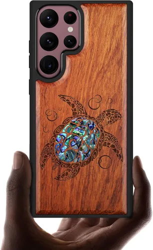 Vista 7 de Carveit Funda de madera de diseñador para Samsung Galaxy S22 Ultra (grabado en madera e incrustaciones de carcasa), funda de madera compatible