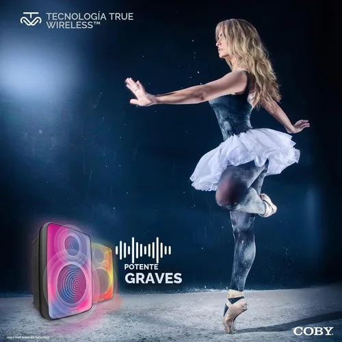 Vista 7 de Coby Spectra True - Altavoz Bluetooth inalámbrico, altavoz portátil con 5 modos de luz y micrófono, radio FM, batería recargable, USB, micro USB