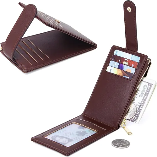 Vista 2 de Badiya Tarjetero para mujeres con RFID, carteras delgadas, plegables, tarjetero multifuncional, monedero
