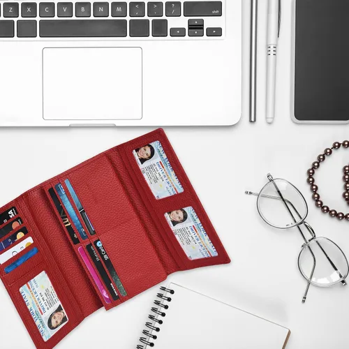 Vista 6 de Carteras de piel con bloqueo RFID, para cheques, con 11 ranuras para tarjetas, para mujer