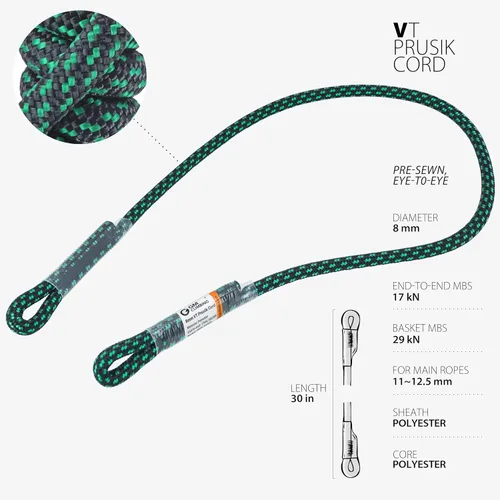 Vista 2 de GM CLIMBING 8mm (5/16") Prusik Swen Ojo a Ojo Precosido 30 pulgadas / 45 pulgadas Negro-30 pulgadas