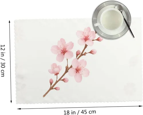Vista 2 de Rectangular Placemats Set of 4, Heat Resistant Cherry Blossom Branches Printed Kitchen Dining Table Mats