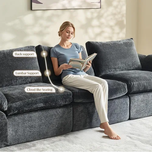 Vista 3 de Vamcheer 269cm 3/4 Seater U Shaped Sofa with Memory Foam Seating, Grey