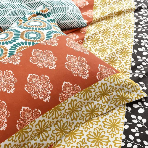 Vista 4 de Lush Decor Juego de funda de edredón reversible de algodón a rayas bohemias, juego de 3 piezas, tamaño King, turquesa y naranja, juego de cama a