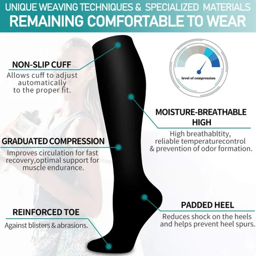 Vista 5 de Calcetines médicos de compresión de cobre para mujeres y hombres 6 pares el mejor apoyo para correr atletismo enfermería viajes