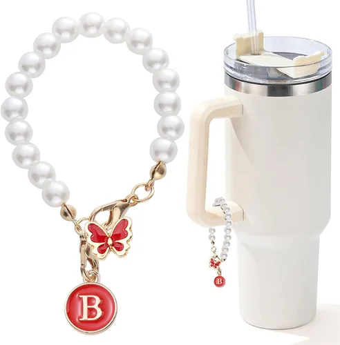 Vista 160 de Encanto de letra para Copa Stanley, accesorios de cadena de perlas, encantos de iniciales de Copa Stanley para asa, decoración de botella de agua