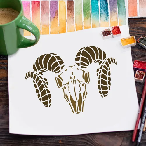 Vista 7 de FINGERINSPIRE Plantilla de calavera de Rams de 11.7 x 8.3 pulgadas, plantilla de dibujo de calavera de carnero reutilizable para decoración