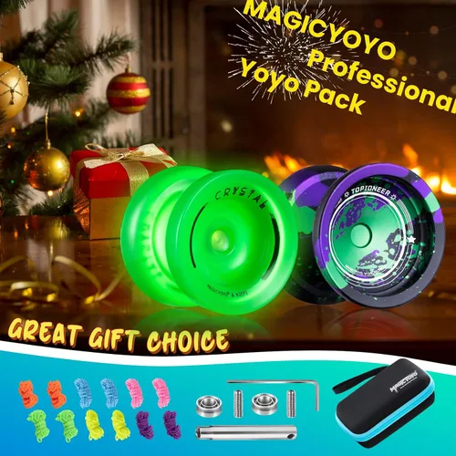 Vista 9 de MAGICYOYO Responsive Yoyos - Paquete de 2 yoyos de metal V12 + yoyo de plástico K2 verde brillante, yoyo profesional para niños, yoyo de doble