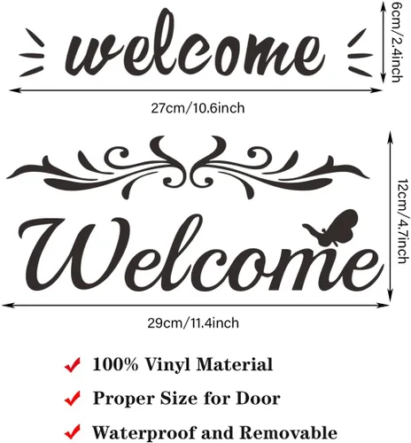 Vista 3 de 2 hojas de calcomanías de bienvenida – Calcomanías de vinilo para puerta delantera, cartas de bienvenida, entrada, oficina, dormitorio y puertas